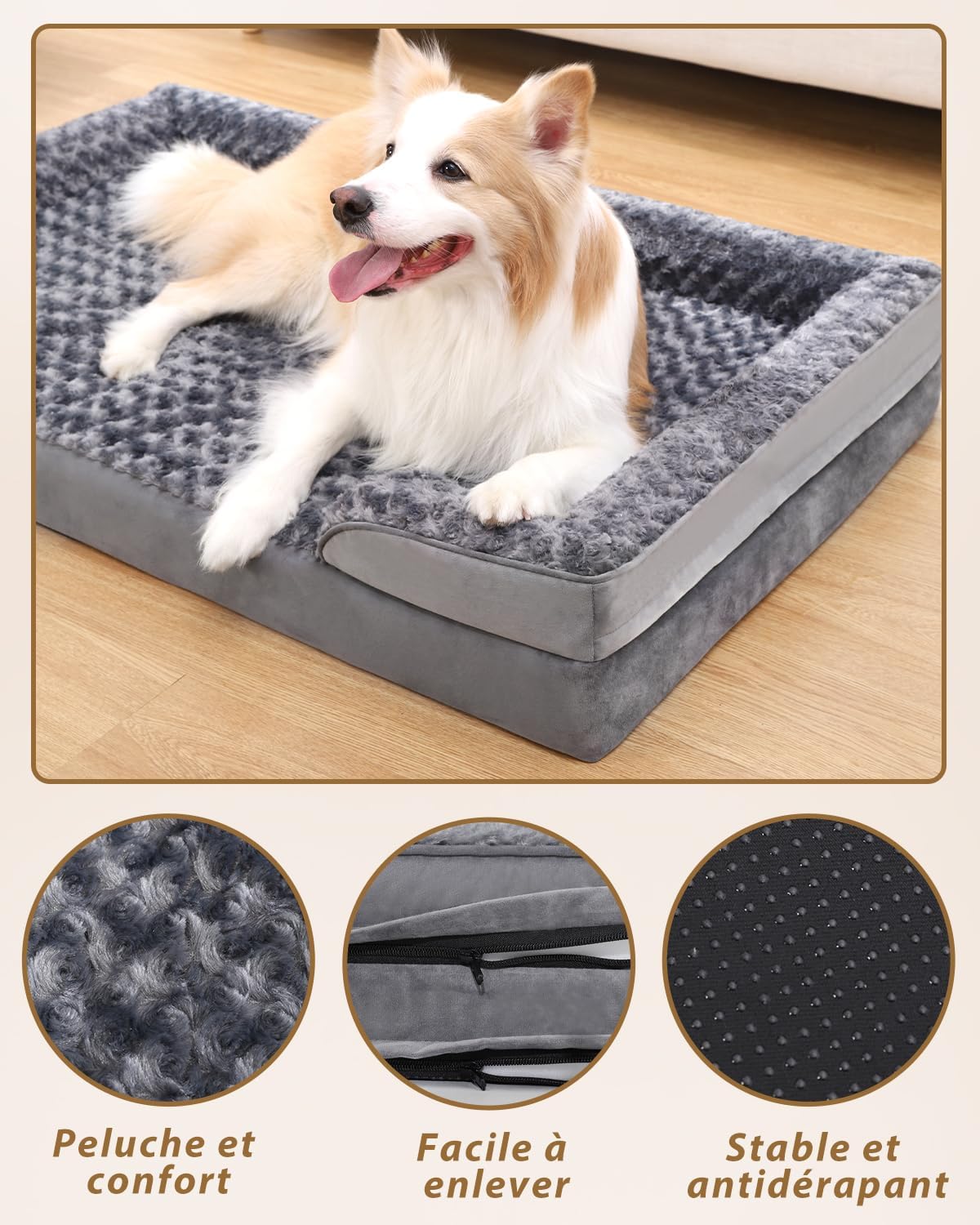 Panier orthopédique pour chien - Mémoire de forme - Soulage les articulations - Housse déhoussable et lavable - CASPER&CO