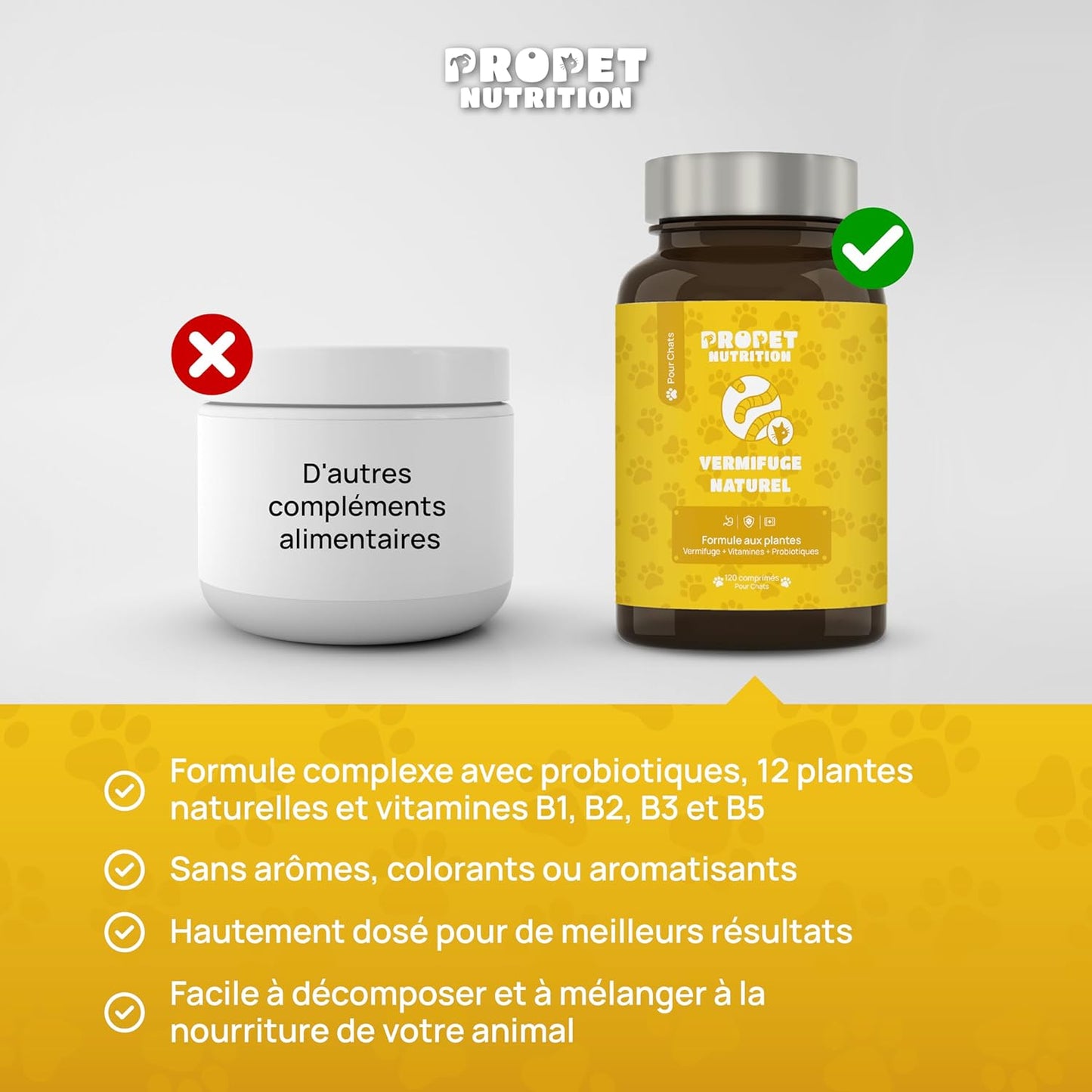 Vermifuge Chat À Base D'Extraits De Plantes. 120 Comprimés. 100% Naturel. Contre Les Vers. Probiotique + Vitamines B. Protection Intestinale. Toutes Races. Antiparasite. Vermifuge Chat Comprimé