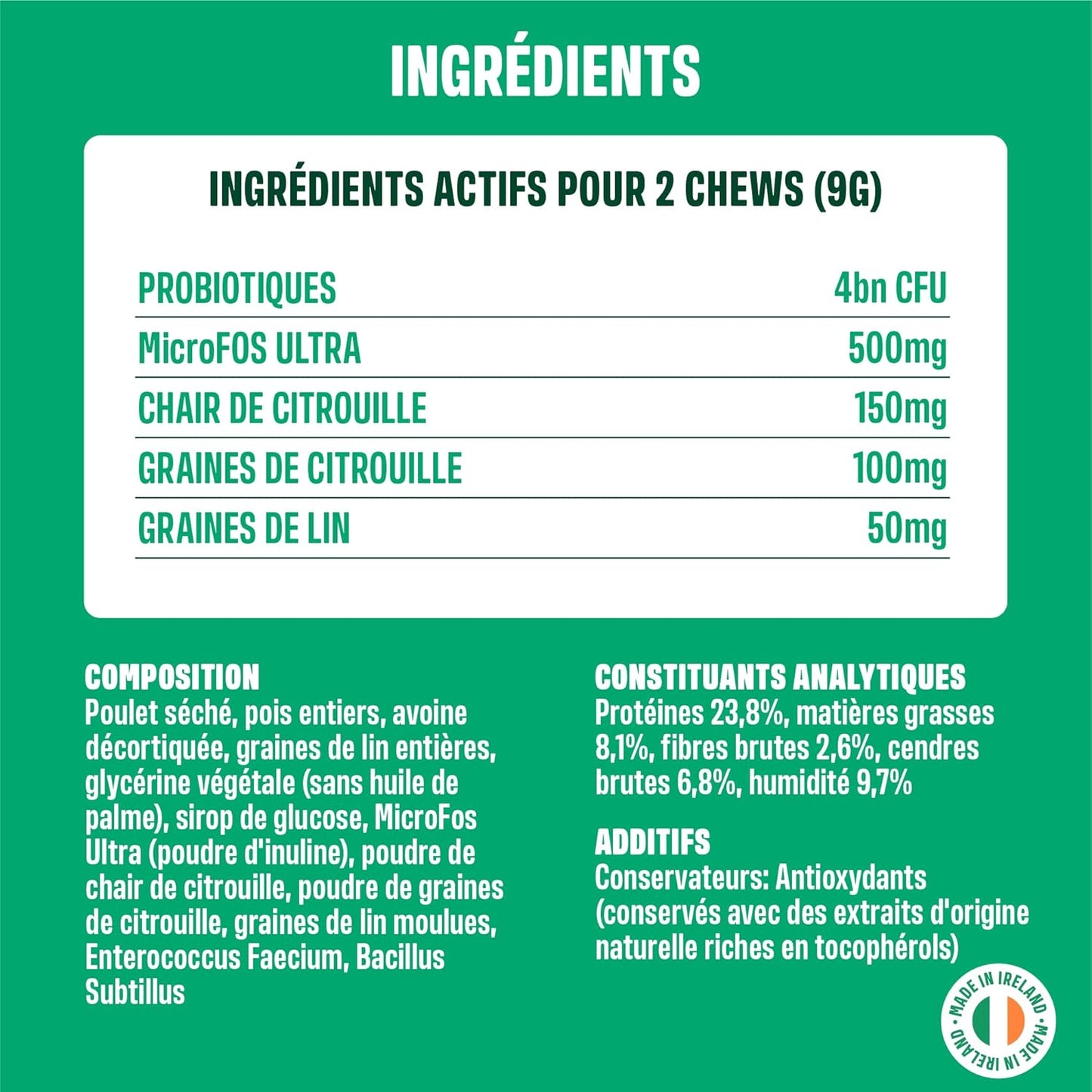 Ivvi - Probiotic - Complément Alimentaire Pour Chien, Bien -Etre Digestif - Probiotiques, Citrouille, Avoine, Graines De Lin Et De Courge - 60 Délicieuses Friandises Au Poulet, 270G