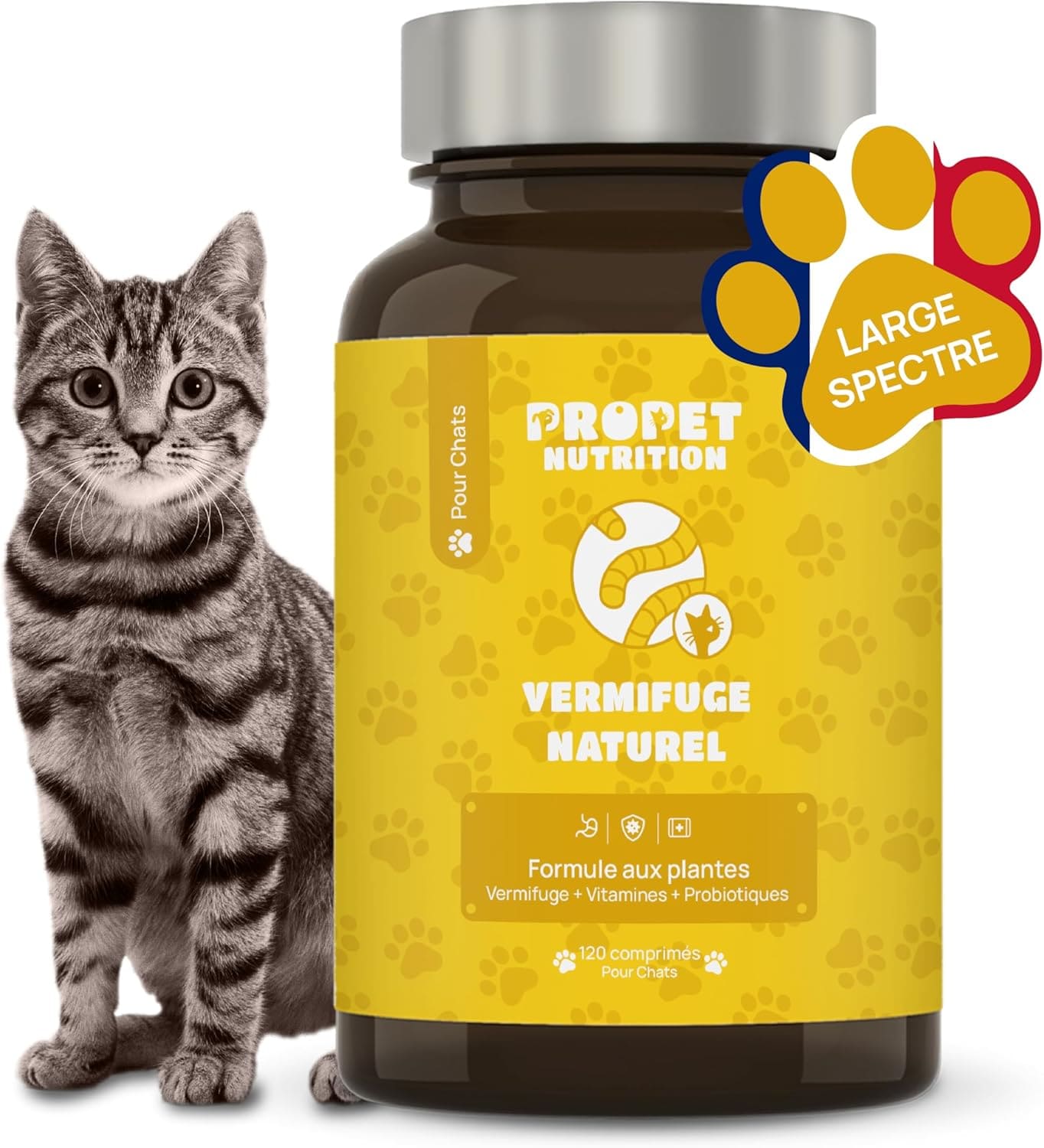 Vermifuge Chat À Base D'Extraits De Plantes. 120 Comprimés. 100% Naturel. Contre Les Vers. Probiotique + Vitamines B. Protection Intestinale. Toutes Races. Antiparasite. Vermifuge Chat Comprimé