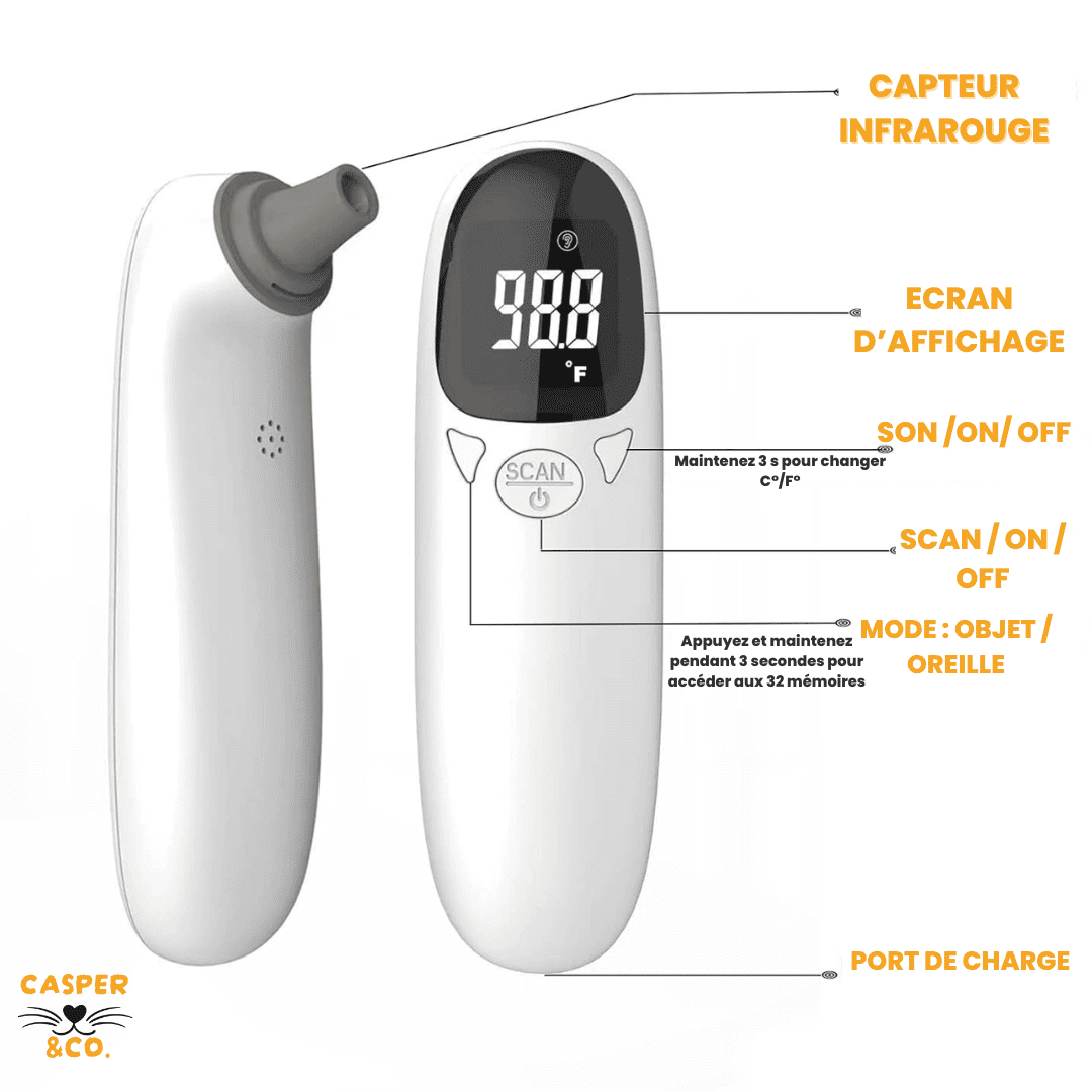 Thermomètre auriculaire infrarouge pour chien et chat CASPER&CO