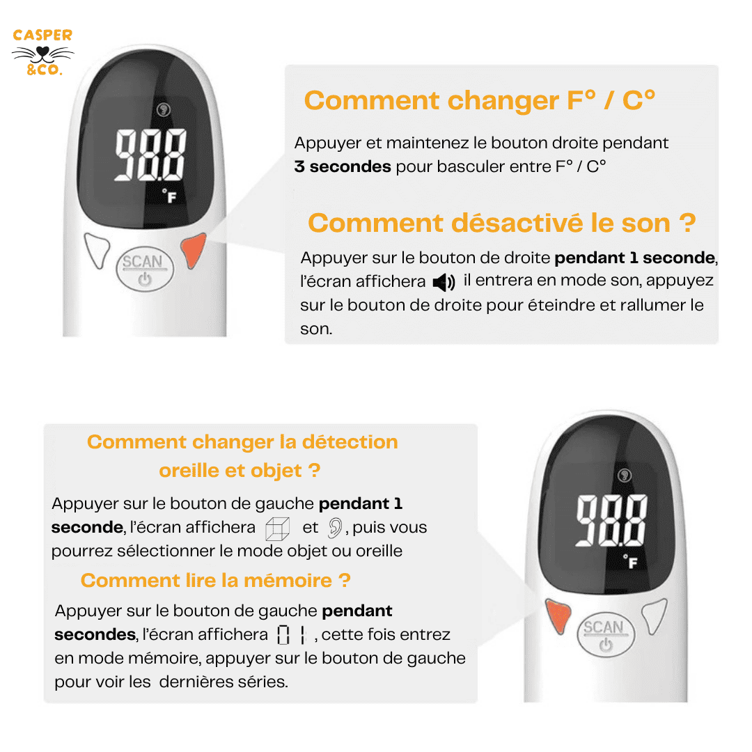 Thermomètre auriculaire infrarouge pour chien et chat CASPER&CO