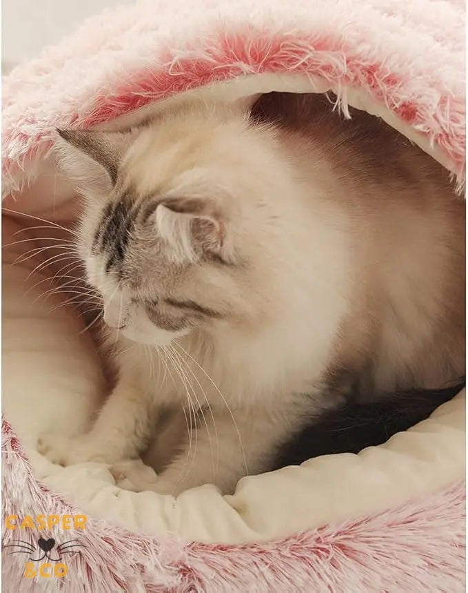 Lit grotte douillet pour chat avec couverture intégrée - Nid de repos chaud et confortable - Idéal pour chats et petits chiens - Peluche douce et lavable - CASPER&CO