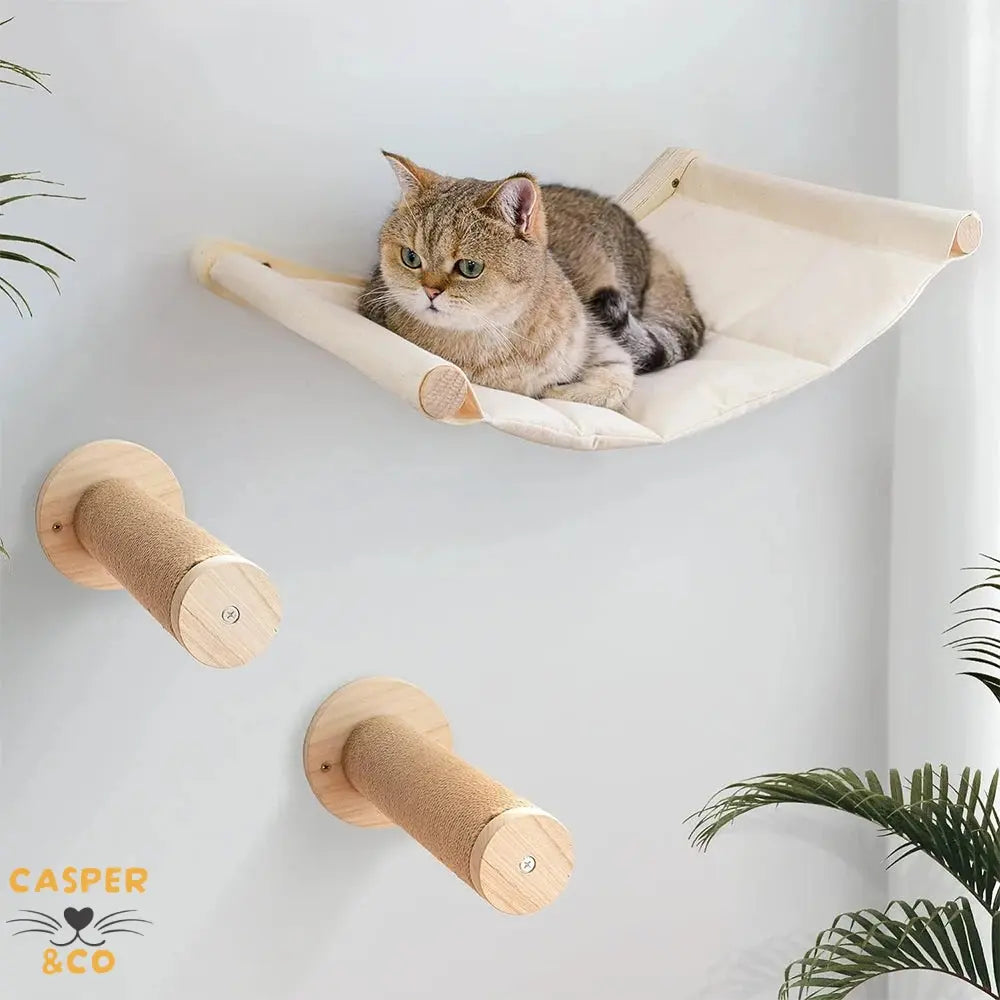Lit mural suspendu pour chat - Perchoir confortable en hauteur - Installation facile et solide - Supporte jusqu'à 10kg - CASPER&CO