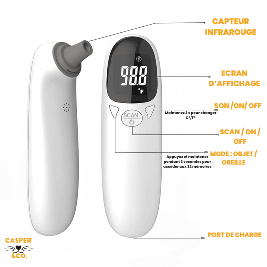 Thermomètre auriculaire infrarouge pour chien et chat CASPER&CO